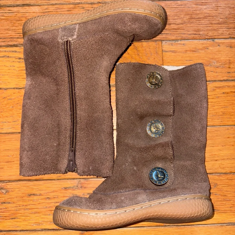 Livie & Luca Brown Suede Leather Tiempo Boots with Button Accents Toddler Size 8